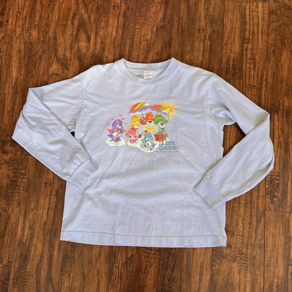 Vintage Care Bears T-shirt Tee Junior’s Large Wish Blue Long Sleeve Y2K Decal - Picture 1 of 6